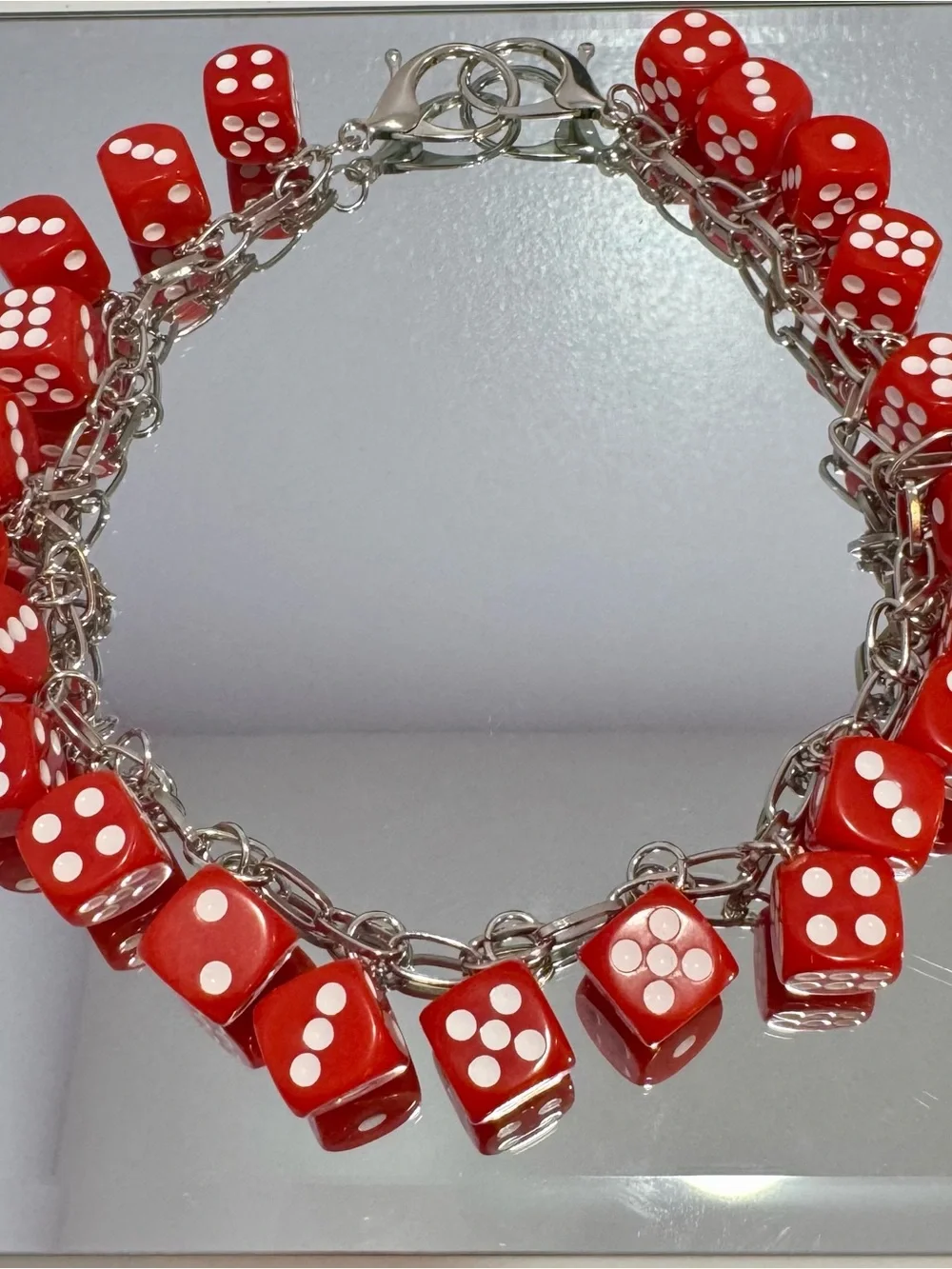 New Red Dice Silver Bag Chain 18 inches